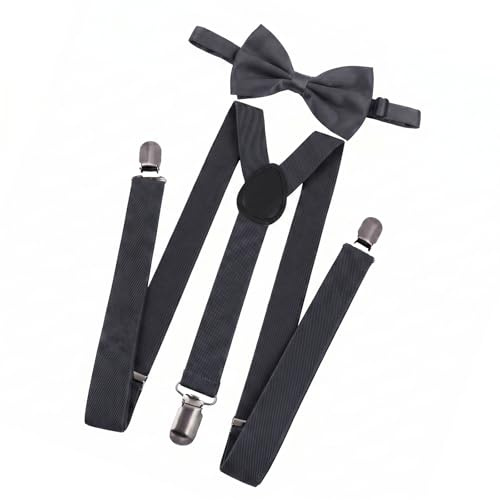 Yphzmtz Juego de pajarita para hombre en forma de Y con 3 clips de metal, resistente, correa ajustable para el trabajo y el tiempo libre, gris oscuro, 120 cm