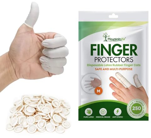 MountainAir 250 Pcs Finger Cots - Disposable Finger Gloves - Rubber Finger Covers for Finger Tips - Electronic Repairs and More – Rubber Fingers Tips Are Protective Gloves Disposable Guards – Medium