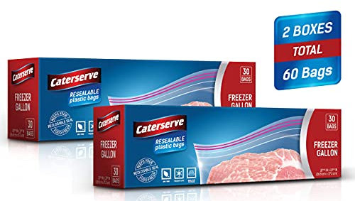 Plastic Freezer Bags – Gallon Zip Food Bags – 60 pcs Resealable Freezer Bags – Reusable Ziplock Seal Bags for Fruit, Veggies, Meat and Snacks – Airtight Leakproof Seal – Heavy-Duty Non-BPA Plastic