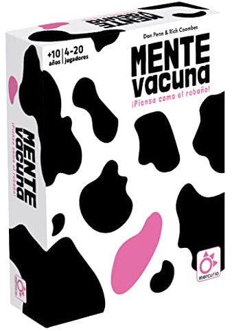 Mercurio - Mente Vacuna - Juego de Mesa Familiar - para 4 a 20 Jugadores - Incluye Vaca Rosa, 80 Cartas de Preguntas a Doble Cara, fichas y blocs - Ideal para Reuniones, Fiestas y Grupos- 20 Minutos