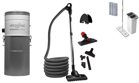 HouseVac Aspirapolvere centrale HV-700ST-35H + kit di accessori da 9m |potenza di aspirazione 700 AirWatts, motore Ametek da 1700 W, 2 turbine | Soft Start/Stop| Filtro ciclonico ibrido