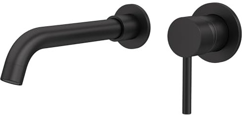 VALAZ Robinet Salle Bain Mural | Mitigeur Lavabo, Mélangeur Eau Froide et Chaude, Pas de Fuites, Installation Facile et Rapide | Laiton, Inoxydable, Élégant, Et Bec 21 cm, Noir, Série Guadiana