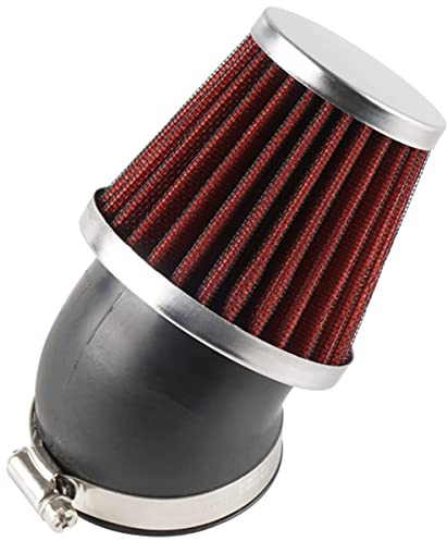 Evermotor 37/38/39 mm Universel 45° Collecteur en Caoutchouc Double Couche Acier Filtre à Air de Sport Filtre Filtre à Air pour Moto Scooter ATV Cyclomoteur Scooter Rouge