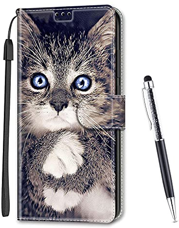 MadBee fodral kompatibel med iPhone 8 Plus/iPhone 7 Plus, magnetiskt mobilfodral flip-fodral stativfunktion Med stylus kortfack Hölster för iPhone 8 Plus (Katt A)