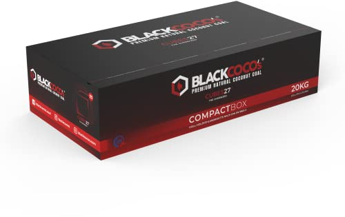 BLACKCOCO's Carbón natural para shisha de 20 kg – Carbón de coco premium para shisha y barbacoa – Carbón de coco de larga duración – sin aditivos – CUBES27+