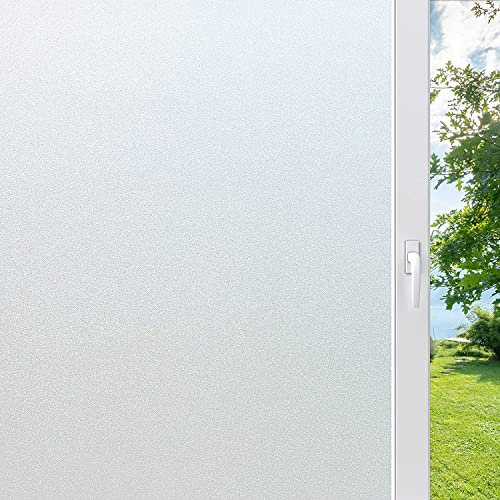 rabbitgoo Fensterfolie Milchglasfolie Blickdicht Sichtschutzfolie Matt 75x300cm mit Gitterdesign für Bad Büro Wohnzimmer Selbsthaftend Selbstklebend Scheibenfolie UV Schutz Blickschutz Sichtschutz