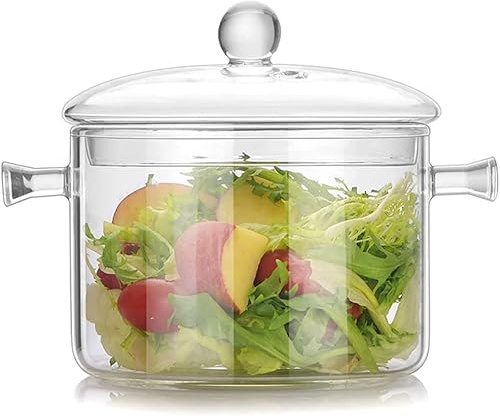 Simmer Pot - 1.7L/57OZ Glass Saucepan Heat-Resistant Borosilicate Glass Handmade Cookware Set stovetop Pot - Safe for Pasta Noodle, Soup, Milk, Tea,salad (1600 ml - Double-handled pot)