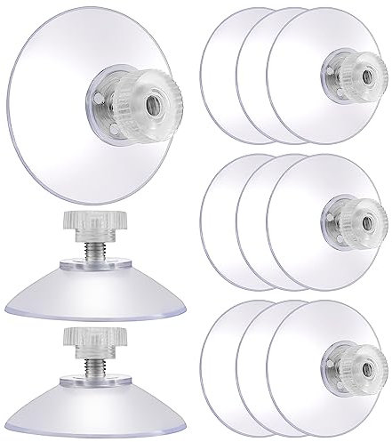 Grevosea 12 Pieces Suction Cups, 40mm Clear Suction Pads Plastic Sucker Pads with Metal Screw Nut Suction Holder for Glass Mirror Window Wall Door Table Top and Other Smooth Flat