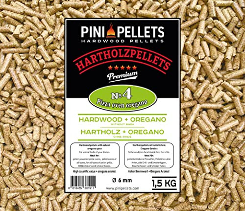 PINI Pellet in legno duro № 4 BBQ Pizza Oven Oregano 1,5 kg pellet per barbecue affumicatura e forno per pizza