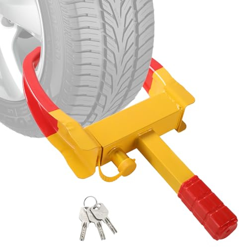 Acymner Wheel Clamp Lock | Heavy Duty Anti Theft Tire Lock, Adjustable Trailer Wheel Lock Universal Security Tire Lock with 3 Keys for Cars Trucks Trailers SUVs (Red)