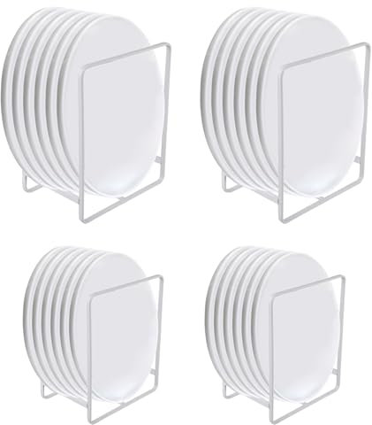 DAJAVE Lot de 4 organiseurs d'assiettes - Tiroir - Étagère à assiettes de cuisine - Support en métal pour le rangement des assiettes et de la vaisselle