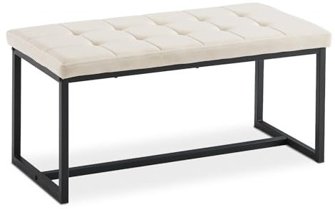 Banc de Salle à Manger TUKAILAi en Tissu Velours Rembourré avec Pieds en Métal 100 * 49 * 47cm - Banc de Lit d'Entree Ottoman pour Chambre Salon Couloir Chambre (Beige)
