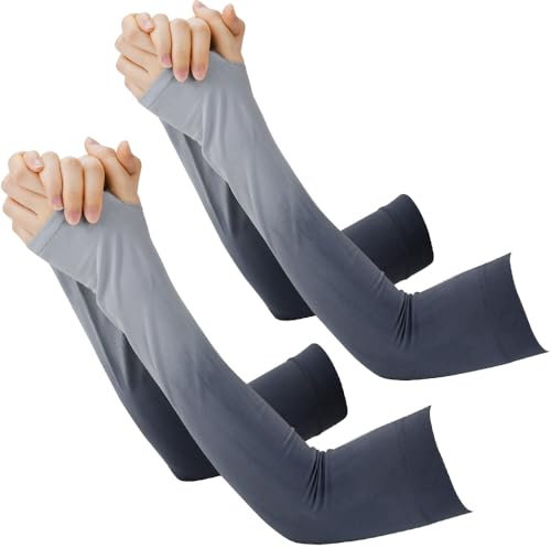 CODIRATO 2 Paar Sport Armlinge Unisex Armstulpen Atmungsaktiv Arm Kühler Anti-UV Schutz Kühlung Arm Sleeves Halbfinger Sonnenschutz Armlinge Ärmel Armstulpen für Radfahren, Angeln, Basketball, Grau