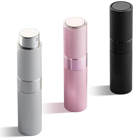 Toureal 8 ml, 3 delar, aluminium, parfym, spridare, påfyllningsbar, tom, nålremsor, parfymspridare, resesprejflaska för resor (svart, rosa, silver)