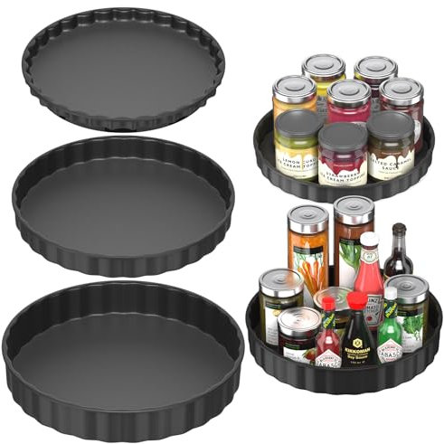 JESIFFY 3 Stück Lazy Susan drehteller Organizer Kühlschrank 26cm+24cm+22cm, drehplatte kühlschrank Rondell Organizer Gewürzhalter, Küchen Organizer Gewürzregal drehbar für Gewürze Joghurt, Schwarz