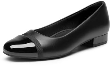 DREAM PAIRS Escarpins à talons bas et épais à bout fermé pour femme - Confortables et décontractées - Pour mariage, travail, bureau, fête, Black-Pat, 40 EU