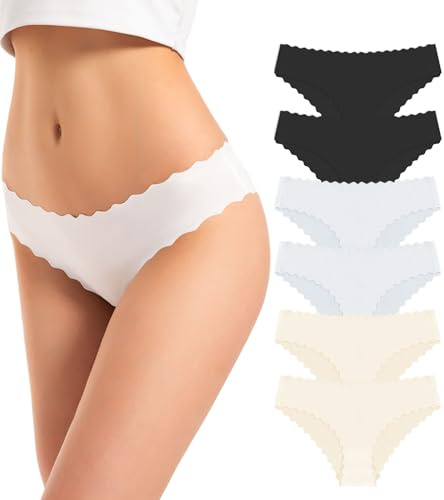 TANSTC Bragas Mujer Sin Costuras Invisible Braguitas Cintura Baja Suave Estire Bikini Culotte Pack de 6, S