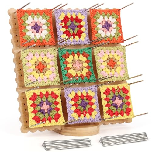 Coopay Grande Planche de Blocage Crochet, 29x29cm Bloqueur Granny Square Crochet, Planche Blocage Crochet Carré Granny en Bois, Accessoires de Crochet Tricot, avec 30 Tiges de Métal
