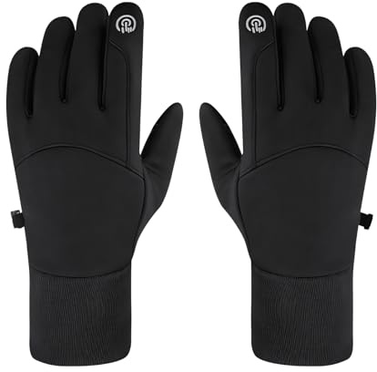 Amexo Gant Velo Homme, Gants d'hiver AVCE Doublé Thermique et écran Tactile, Imperméable Antidérapant Gants Thermiques pour Course Conduite Vélo l'escalade Randonnée et Ski, Noir