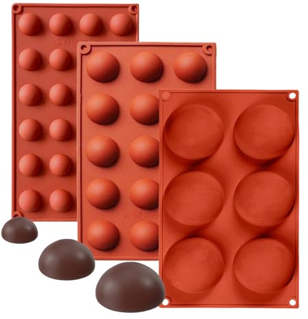 Silicone Moulds Semi Sphere, MKNZOME 3Pack Semicircle Dome Silicone Chocolate Molds, Silicone Baking Moulds for Making Chocolate, Cake, Jelly, Dome Mousse,Candy,Ice Cream Bombes (3 Size)