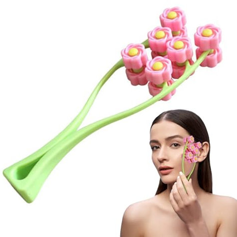 Rouleau de massage facial, rouleau de massage de fleurs - Appareil de massage du visage portable en forme de Y - Équipement de relaxation manuel portable, rouleau à fleurs 3D élastique pour les soins