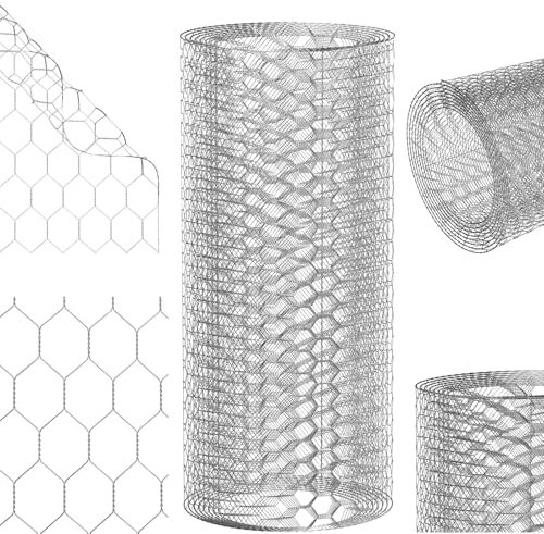 60cm x 500cm Silver Chicken Wire, 25mm Small Holes Galvanised Chicken Wire Mesh Roll, Wire Fencing Roll, Poultry Fencing Wires Netting for Garden