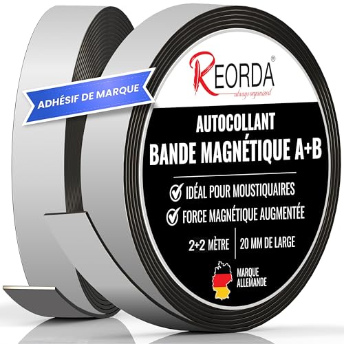Reorda® Bande Magnétique pour Moustiquaires A+B | Bande Magnétique DIY pour Une Attraction Mutuelle Optimale