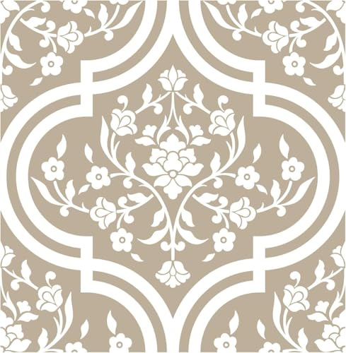 ICYEHAO Carta da Parati Beige Fiori,44 x 500cm Carta Parati Barocco Boho Foglie Botanica Pellicola Adesiva per Mobili,Camera da Letto,Soggiorno,Bagno,Cucina
