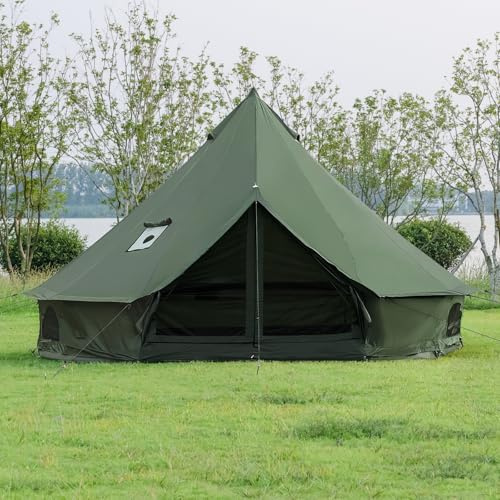 Tienda de campaña en forma de campana para acampada familiar, espaciosa carpa yurta de 4 m con elevador de estufa, grandes tiendas de glamping para 4-6 personas, refugio Oxford Canvas de 4 estaciones