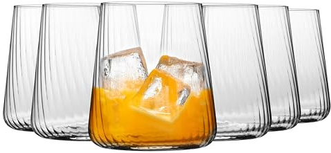 KROSNO Vattenglas 6-pack, 430 ml, Ribbad, Avant-Garde LUMI | Dricksglas för juice, gin, whisky, cocktails, Blyfritt kristallglas, Tål maskindisk, Elegant glasdesign, Presentidé
