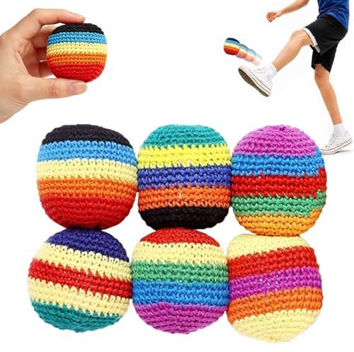 GZWY Hacky Knitted Footbag Sack, set di 6 palline da giocoliere lavorate a maglia per adulti, per principianti ed esperti, per giochi all'aperto, feste (A)
