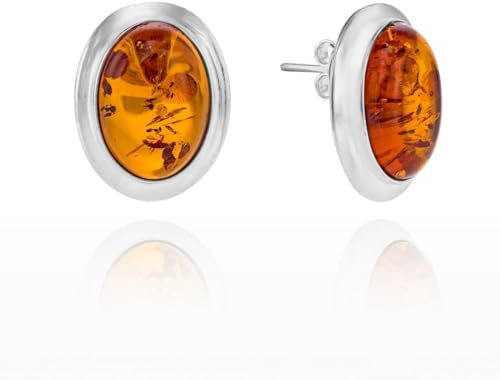 Ohrstecker Aus Sterling Silber Mit Natürlichem Ovalem Bernstein Handgefertigt In Der EU