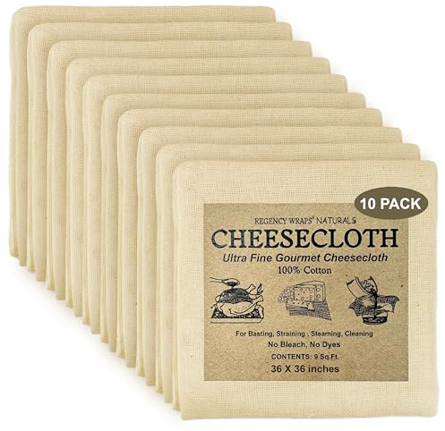 Regency Wraps 100% Cotton Ultra Fine Cheese Cloth, 10 Pcs, 90sq.ft Total