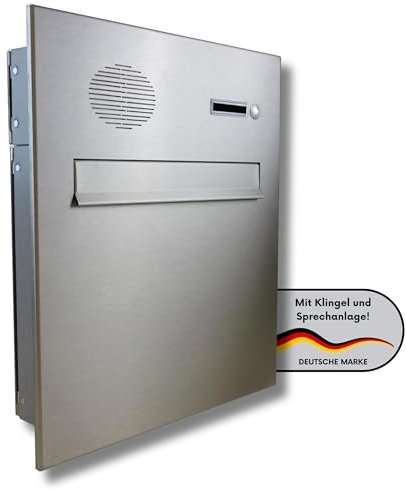 LETTERBOX24 Edelstahl Durchwurfbriefkasten mit Klingel & Sprechsieb (Tiefe: 10 cm) – Wetterfester& Langlebiger Briefkasten – Postkasten Edelstahl - A-04