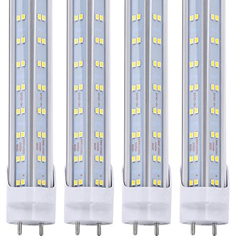 FTUBET 25Pack, T8 LED Bulbs 4FT Tube Light, 60W 6500LM 6000K Cold White, 4 Foot Flourescent Tube Replacement, 4 Row V Shape 270 Degree, Remove Ballast, Double Row, Dual-end Powered, Clear Cover