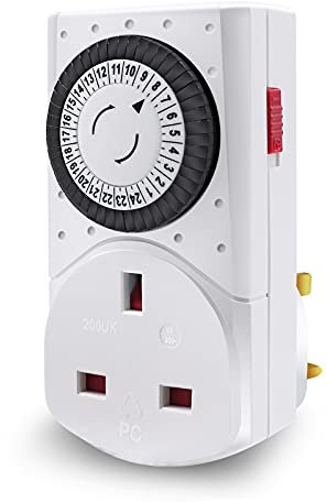 EXTRASTAR 24 Hour Mechanical Segment Timer Switch, 13A/3120W Energy Saving UK Plug-in Timer Socket with Programmable Time Controller for Lights, Coffee Machine, Home Appliances