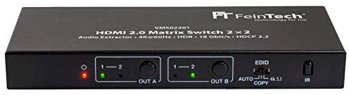 FeinTech VMS02201 HDMI 2.0 Matrix Switch 2x2 mit Audio Extractor 4K HDR SPDIF