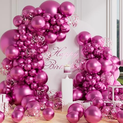 AULE Kit Arco Palloncini Fucsia: 100 Pezzi Fuxia Coriandoli Set Ghirlanda Palloncini in Lattice Baby Shower San Valentino Matrimonio Compleanno