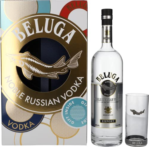 Beluga Noble Russian Vodka EXPORT 40% Vol. 1l in Geschenkbox mit 1 Rocking Glas