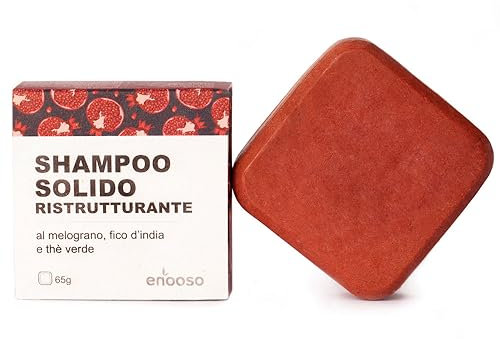 Enooso - Shampoo Solido bio per capelli secchi Ristrutturante e Nutriente al Melograno, Fico e Te Verde 65 gr - Naturale Artigianale Vegano - Made in Italy