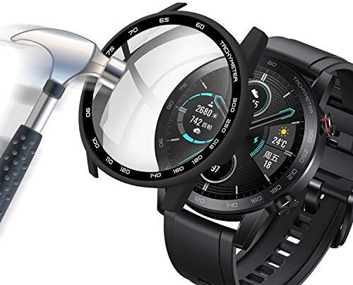 Acadeny Hülle Mit Gehärtetes Glas Displayschutz Kompatibles für Honor MagicWatch 2 46 mm Smart Watch, 9H Härte 360° Rundum Schutzhülle Ultradünne Schutz PC Case Cover für Mit Skala, Schwarz