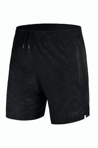 TCA Elite Tech Pantaloncini Corti Uomo Sportivi da Corsa con Tasche Laterali con Zip - Nero (Mimetico), XL