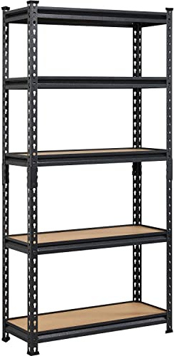 Yaheetech Estanteria Almacenaje de 5 Niveles Estantería Metalica Galvanizada para Hogar, Trastero, Garaje,5 Baldas Ajustables 75 x 30 x 153 cm Negro