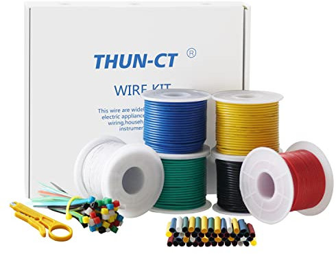 THUN-CT 0,8mm² 18AWG Silikon Elektrischer Draht Kabel Kit 6 Verschiedene Farbige Lnsgesamt 30 Meter (5 Meter Each Spulen) Verzinnt Kupferdraht Isoliert Electronic Wire -Für DIY