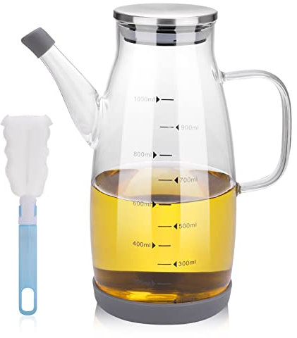 Huiguli Leakproof Olive Oil Dispenser - 1 L Measuring Bottle With Non-Drip Spout, Drizzler for Kitchen Use
