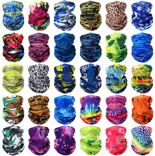Tarpop 30 Pcs Neck Gaiters Scarf Elastic Wrap Headband Sweat Absorbing Bandana for Women Men Sports Yoga Running(Cool Style)