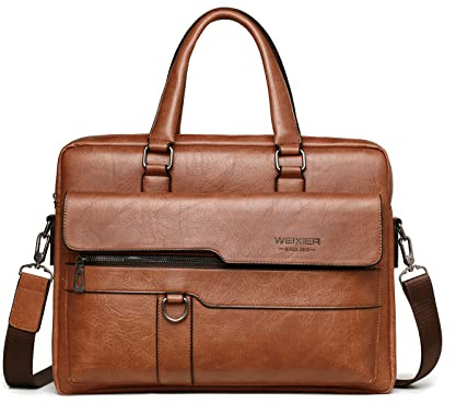 FANDARE Men Briefcase Messenger Bag PU Leather Handbag Laptop Tote Fit 12.9 Inch Shoulder Bag for Work Professional Satchel Business Office College Travel Crossbody Light Brown