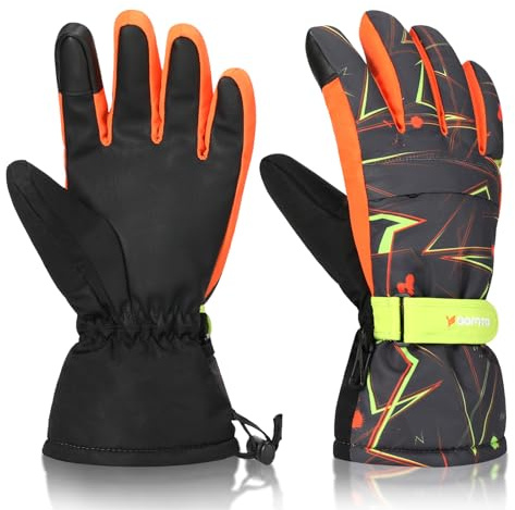 Yidomto Ski Gloves for Men Women Kids - Waterproof Thermal Winter Snow Gloves, Touchscreen Compatible for Skiing, Snowboarding, Cold Weather, Parent-Child Outdoor Activities (Black Orange-M)
