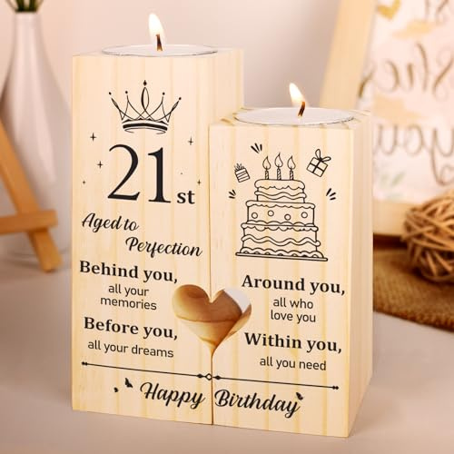 21st Birthday Gifts for Her - Candlestick, 21st Years Old Gift for Women Men Him from Friends, Happy Birthday Presents for Son, Daughter, Girlfriend, Boyfriend, Sister, Friends Candle Holder