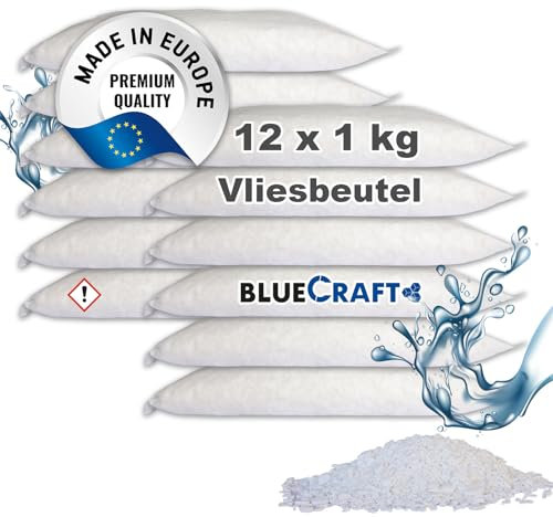 Bluecraft - 12x 1 kg Luft-Entfeuchter Granulat im Vliesbeutel Nachfüllpack Raumentfeuchter ohne Strom Feuchtigkeitskiller (12x 1kg)